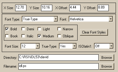 The center panel of the FSC_PSConfig graphical user interface with font information turned on.