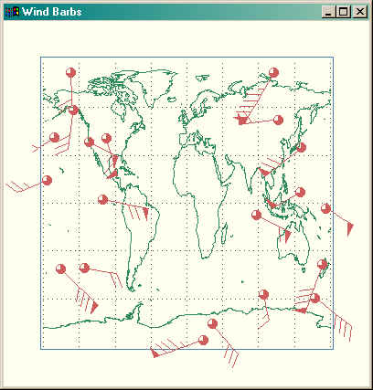 Wind barps overlayed on a map projection.