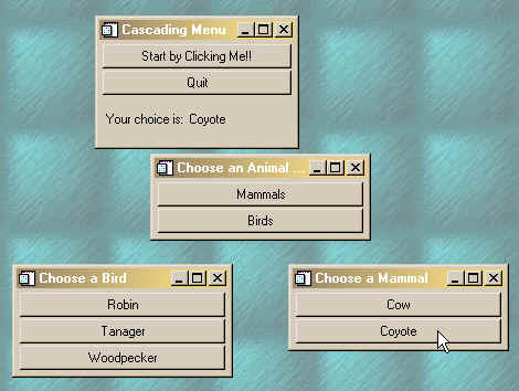The cascading menu windows.