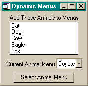 The Dynamic_Menus program as it appears to the user.